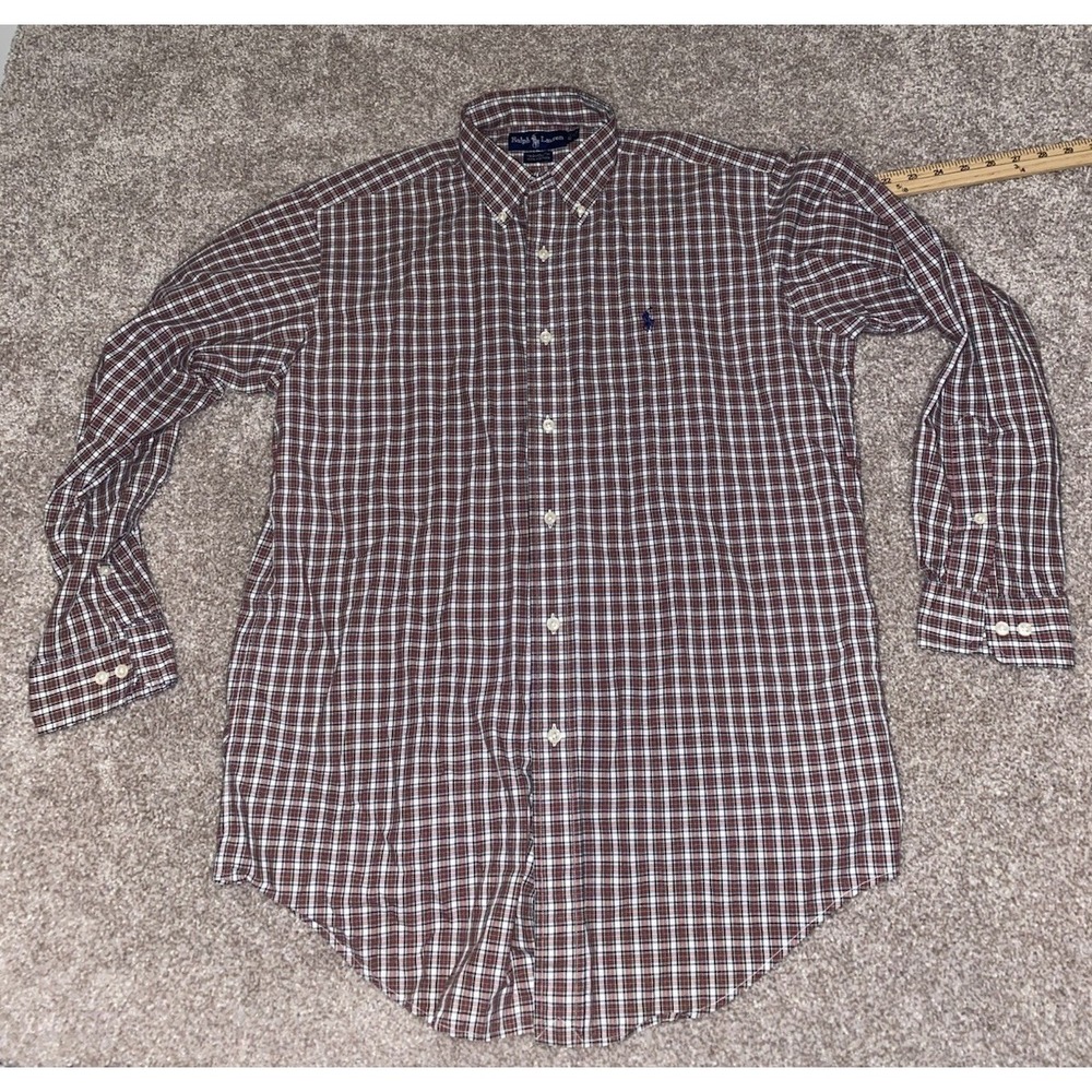 Polo Ralph Lauren Shirt Men Large Red Check Plaid Long Sleeve Blue Pony Logo - Picture 2 of 7